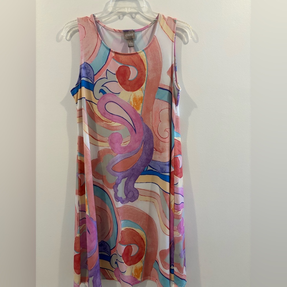 Chico’s Multi-Watercolor Sleeveless Swing Dress Size 1/M/8